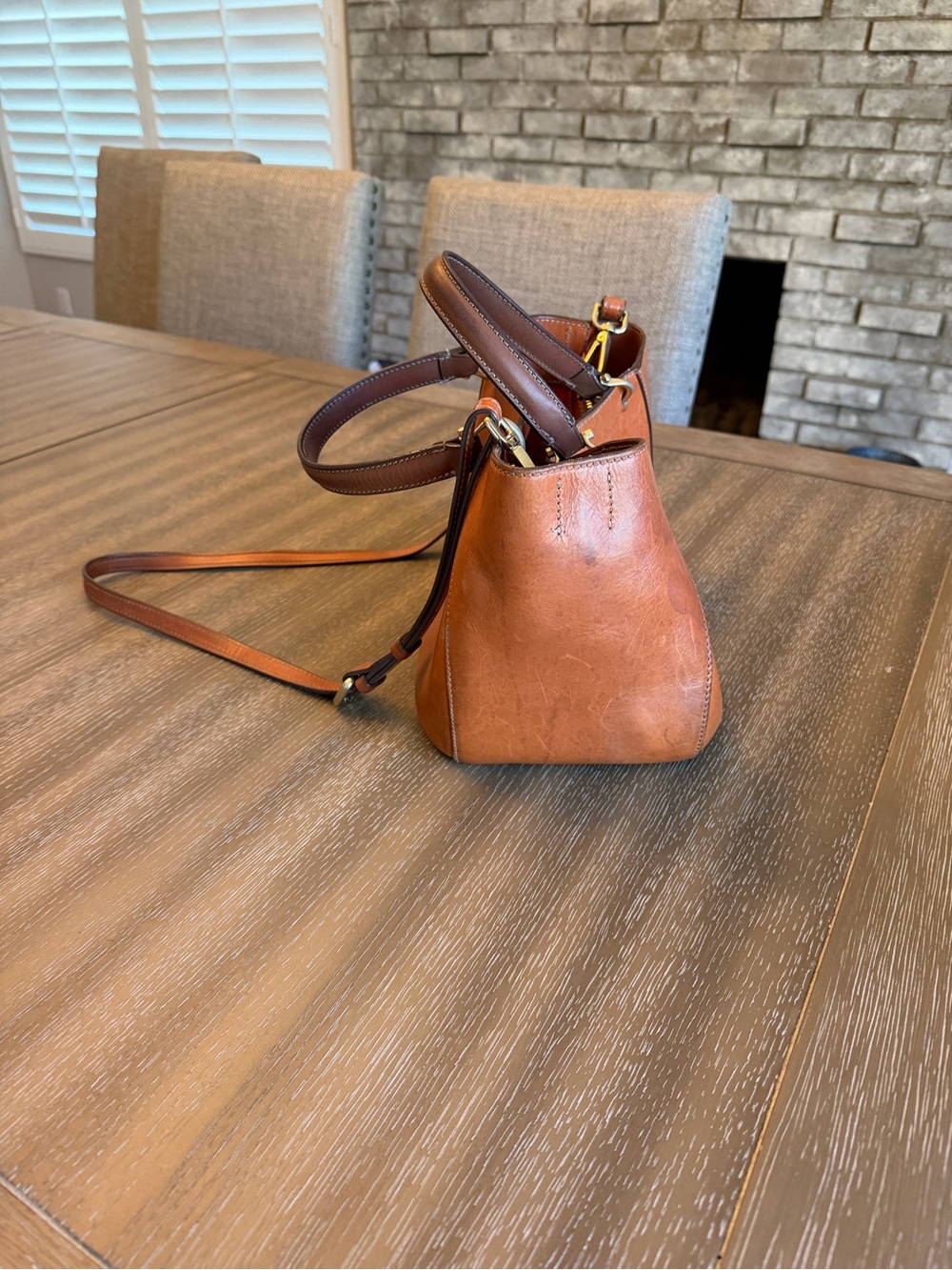 Dooney & Bourke Tan Leather Satchel with Brass Hardware - Picture 2 of 8